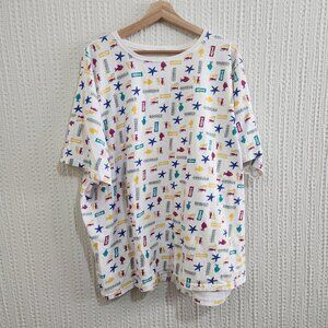 Vintage 90's Plus Size 90's Print Oversized White Multi-Color Tee Women's 3X
